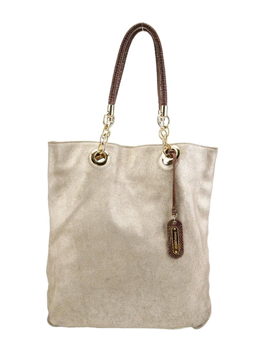 Cynthia Rowley Metallic Leather-Trim Tote Bag with Gold Accents